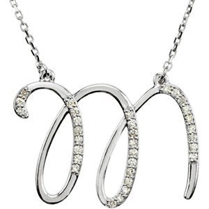 Diamond Initial Letter 'M' Rhodium-Plated 14k White Gold Pendant Necklace, 17" (GH, I1, 1/6 Ctw)