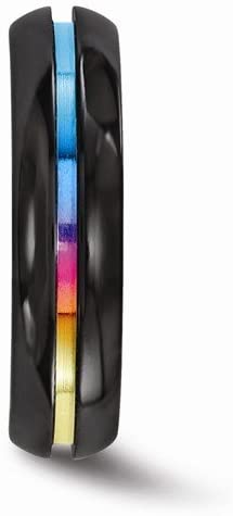 Edward Mirell Black Titanium Grooved Multi-Colored Anodized 6mm Wedding Band, Size 8.5