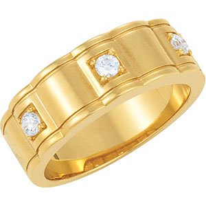 Men's 3-Stone Diamond Scalloped 14k Yellow Gold Ring, Size 10 (1/4 Cttw )