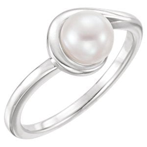 White Freshwater Cultured Pearl Bypass Ring, Rhodium-Plated 14k White Gold (6.5-7.00 mm) Size 7
