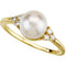 Freshwater Cultured White Pearl and Diamond Ring, 7.5 MM - 8.00 MM,1/8 CT TW, 14k Yellow Gold, Size 6