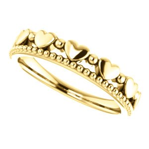 Stackable Beaded Heart Comfort-Fit Ring, 14k Yellow Gold
