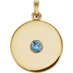 Round Aquamarine Disc Pendant, 14k Yellow Gold