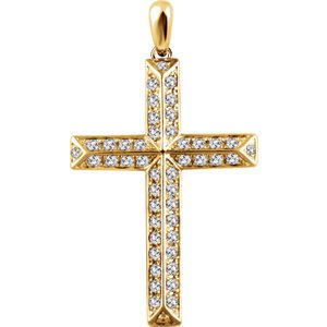 Diamond Angled Cross Rhodium-Plated 14k Yellow Gold Pendant (1 Ctw, H+ Color, I1 Clarity)