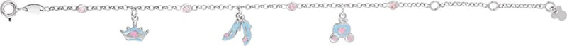 Childrens Pink CZ Cinderella Sterling Silver Charm Bracelet, Adjustable 5.5" to 7.5"