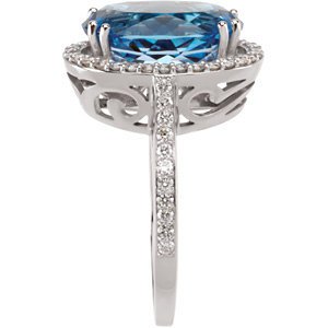7.50 Ct Swiss Blue Topaz and 1/2 Ctw Diamond Ring in 14k White Gold, (GH, I1, .50 Ctw), Size 7