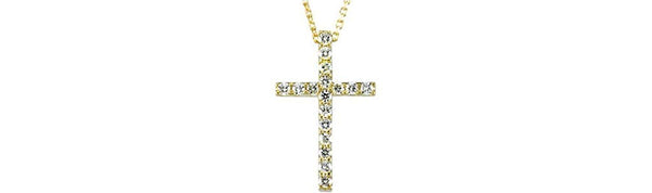 Women's Petite Diamond Cross 14k Yellow Gold Necklace, 18"