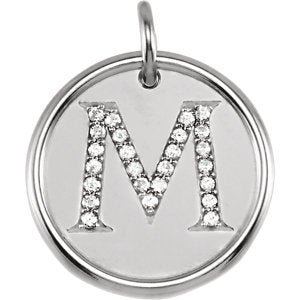 Diamond Initial "M" Pendant, Rhodium-Plated 14k White Gold (0.125 Ctw, Color GH, Clarity I1)