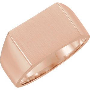 Men's Closed Back Brushed Rectangle Signet Semi-Polished 10k Rose Gold Ring (15x11mm) Size 10