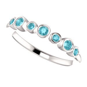 Blue Zircon 7-Stone 3.25mm Ring, Rhodium-Plated 14k White Gold, Size 6