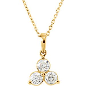 Diamond Three-Stone Pendant 14k Yellow Gold Necklace, 18" (5/8 Cttw)