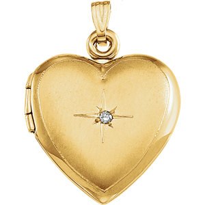 14k Yellow Gold Diamond Heart Locket (.02 Ct, GI Color, I3 Clarity)