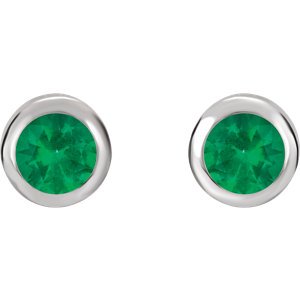 Simulated May Birthstone CZ Solitaire Stud Earrings, Rhodium-Plated Sterling Silver
