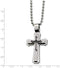 Brushed Stainless Steel Black IP Cross Pendant Necklace, 24"