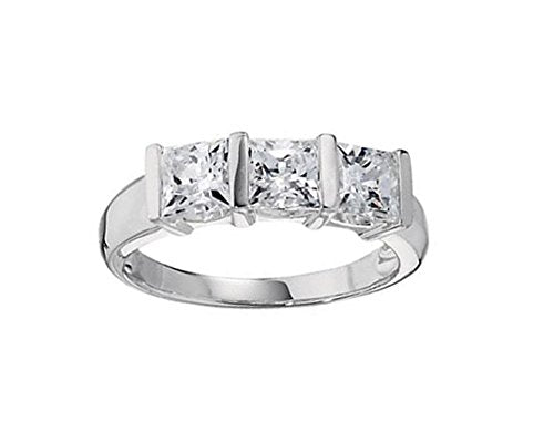 Past, Present, Future 3-Stone Princess CZ Sterling Silver Ring, Size 6