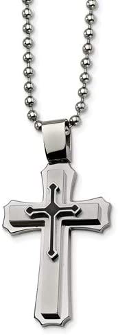 Brushed Stainless Steel Black IP Cross Pendant Necklace, 24"