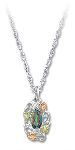 Marquise Mystic Fire Topaz Pendant Necklace, Sterling Silver, 12k Rose Gold Black Hills Gold Motif, 18''