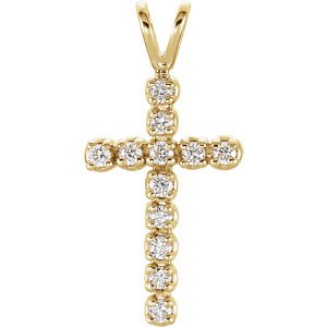 Paternoster Diamond Cross 14k Yellow Gold Pendant