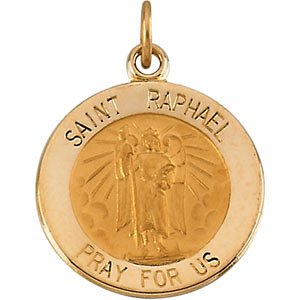14k Yellow Gold Round St. Raphael Medal (15MM)