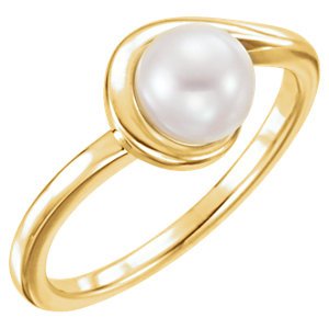 White Freshwater Cultured Pearl Bypass Ring, 14k Yellow Gold (6.5-7.00mm) Size 7