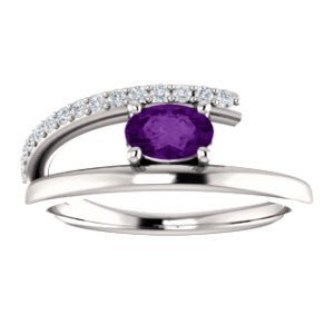 Amethyst and Diamond Bypass Ring, Rhodium-Plated 14k White Gold (.125 Ctw, G-H Color, I1 Clarity)