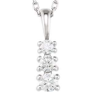 3-Stone Diamond Rhodium Plated 14k White Gold Pendant Necklace, 18"(1/6 Ctw, GH, I1)