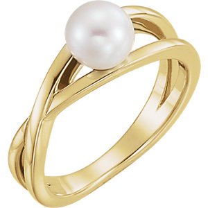 White Freshwater Cultured Pearl Solitaire Ring, 14k Yellow Gold (6-6.5mm)