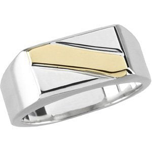 Mens Sterling Silver Two Tone Band, Size 7