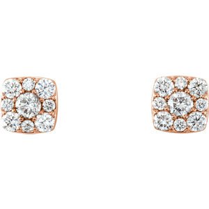 Diamond Square Cluster Earrings, 14k Rose Gold (.5 Ctw, GH Color, I1 Clarity)