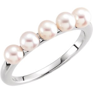 White Freshwater Cultured Pearl Five-Stone Ring, Rhodium-Plated 14k White Gold (4-4.5mm) Size 7
