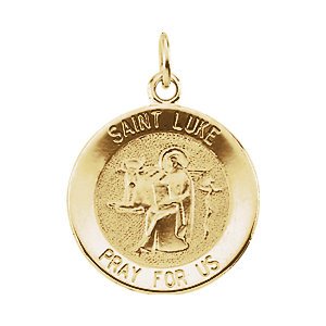 14k Yellow Gold Round St. Luke Medal (15MM)
