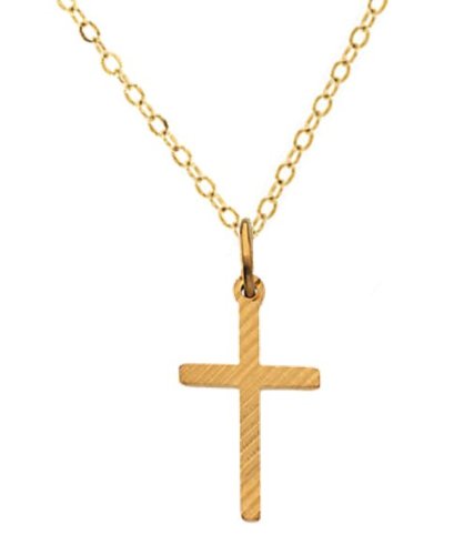 Childrens 14k Yellow Gold Cross Necklace, 16"