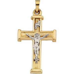 14k Yellow Gold, 14k White Gold Two-Tone Crucifix Pendant