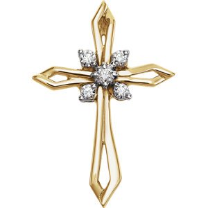 Diamond Passion Lotus Cross 14k Yellow Gold Pendant