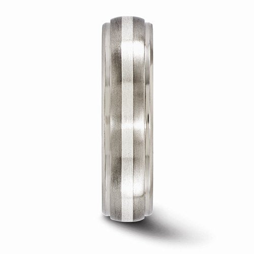 Silver Inlay Collection Brushed and Polished Titanium, Argentium Silver 6mm Band