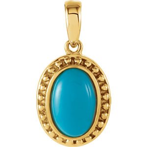 Turquoise Cabochon 1.86 Ct. Granulated Bead 14k Yellow Gold Pendant