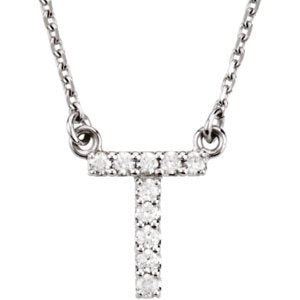 14k White Gold Diamond Alphabet Letter T Necklace (1/10 Cttw, GH Color, I1 Clarity), 16.25" to 18.50"