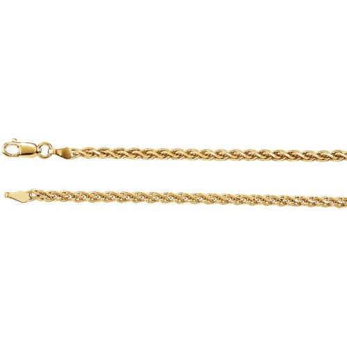 2mm 14k Yellow Gold Diamond Cut Wheat Chain, 24"