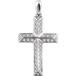 Diamond Angled Cross Rhodium-Plated 14k White Gold Pendant (.25 Ctw, H+ Color, I1 Clarity)