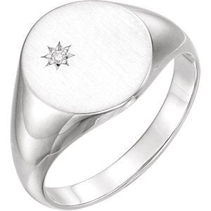 Men's Diamond Signet Ring, Rhodium-Plated 14k White Gold (.02 Ct, G-H Color, I1 Clarity)