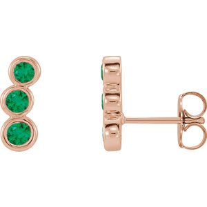 Chatham Created Emerald Three-Stone Ear Climbers, 14k Rose Gold