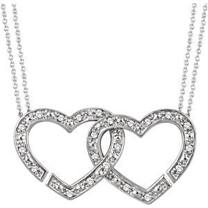 Diamond 2-in-1 Interlocking Heart Rhodium Plate Sterling Silver Pendant Necklace, 18" (1/6 Cttw)