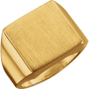 Men's 18k Yellow Gold 16mm Brushed Square Signet Ring, Size 10.25
