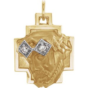 Diamond Crown Face of Jesus 14k Yellow Gold Pendant