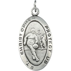 Sterling Silver St. Christopher Basketball Pendant (24.5x15.5 MM)
