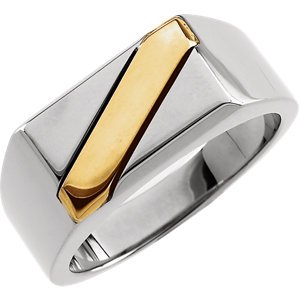 Men's Sterling Silver and 14k Yellow Gold Flat Top Band