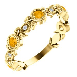 Citrine and Diamond Vintage-Style Ring, 14k Yellow Gold (0.03 Ctw, G-H Color, I1 Clarity)