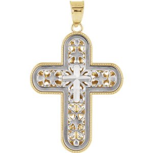 Two-Tone Reversible Cross 14k White and Yellow Pendant (31X24.25 MM)