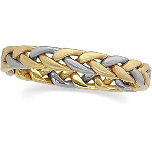 3.5mm 14k Yellow and White Gold Two-Tone Hand Woven Band, Size 7.5