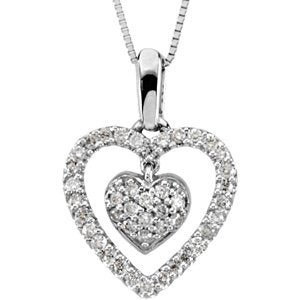 14k White Gold Diamond Double Heart Necklace (GH Color, I1 Clarity, 1/4 Cttw)